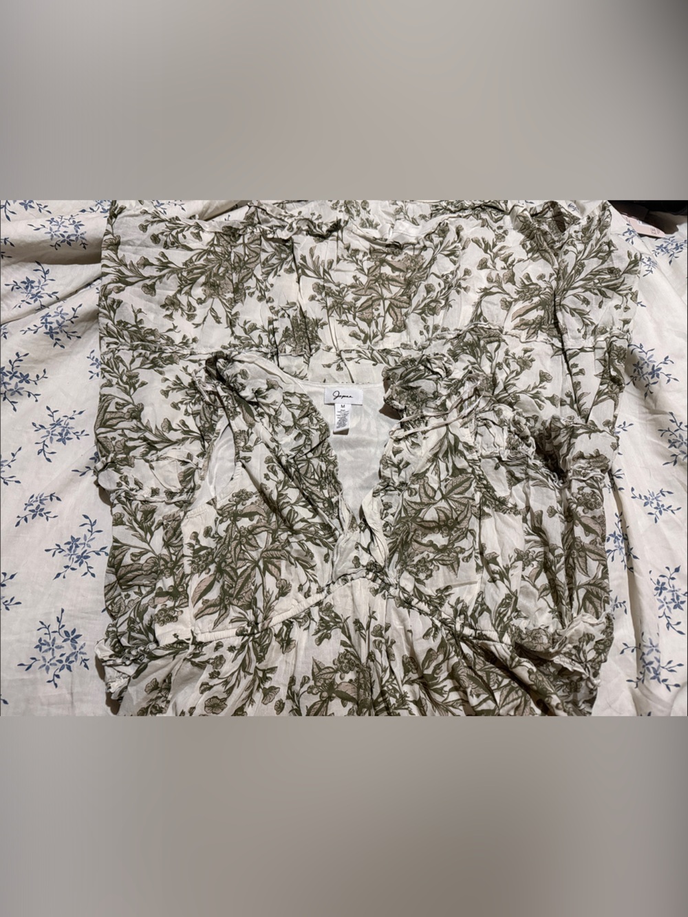 Japna Cream Maxi Dress with Olive Green Botanical Print